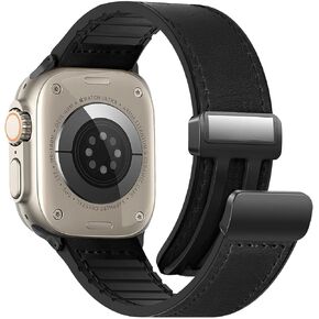 Magnetic Leather Watch Band Compatible with Apple Watch Band 42mm 41mm 40mm 38mm, Genuine Leather with Magnetic Buckle Strap Compatible with Apple Watch Ultra/2 Series 10/9/8/7/6/5/4/3/2/1