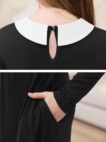 GORLYA Girls Peter Pan Collar Vintage Casual Loose Straight Swing T-Shirt Dress with Pockets 4-14Y in Saudi Arabia