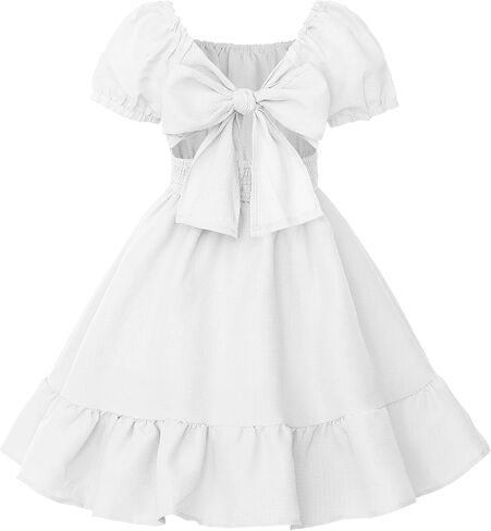 Uhnice Girls Summer Casual Dress Bow Tie Back Dresses Off Shoulder Ruffled Hem in Saudi Arabia