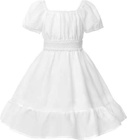 Uhnice Girls Summer Casual Dress Bow Tie Back Dresses Off Shoulder Ruffled Hem in Saudi Arabia