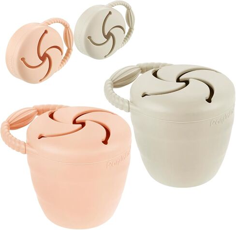 PandaEar Silicone Snack Containers, Collapsible Toddler Snack Cups Spill Proof Food Catcher for Toddler Baby, Pack of 2 (Light Tan/Walnut) in Saudi Arabia