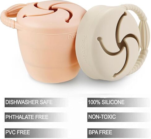 PandaEar Silicone Snack Containers, Collapsible Toddler Snack Cups Spill Proof Food Catcher for Toddler Baby, Pack of 2 (Light Tan/Walnut) in Saudi Arabia