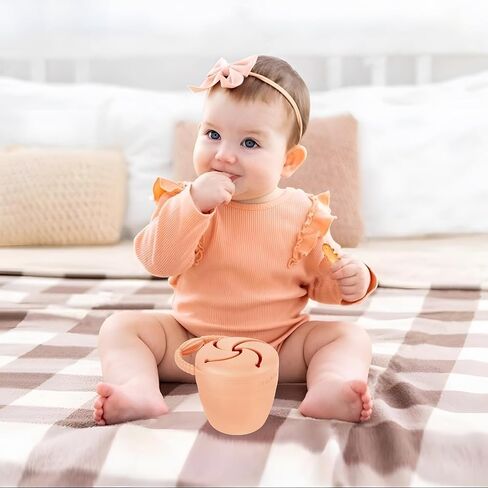 PandaEar Silicone Snack Containers, Collapsible Toddler Snack Cups Spill Proof Food Catcher for Toddler Baby, Pack of 2 (Light Tan/Walnut) in Saudi Arabia