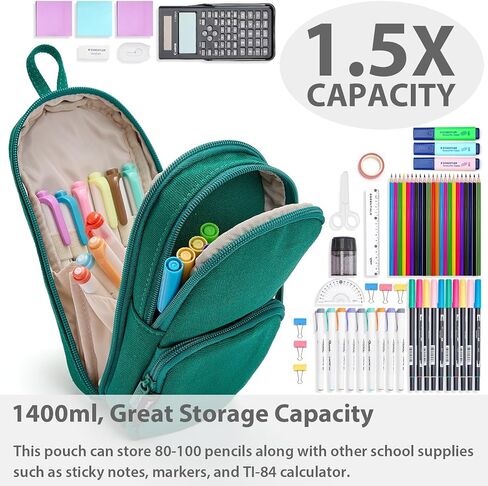 Cute Pencil Case Pouch Bag School Supplies for Girls and Boys, Heavy Duty Canvas Aesthetic Pen Case, Large Big Capacity Zipper Stationery Bag, Green, 1400ml in Saudi Arabia