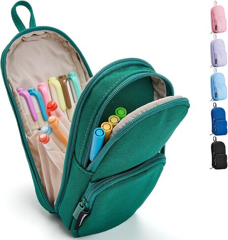 Cute Pencil Case Pouch Bag School Supplies for Girls and Boys, Heavy Duty Canvas Aesthetic Pen Case, Large Big Capacity Zipper Stationery Bag, Green, 1400ml in Saudi Arabia