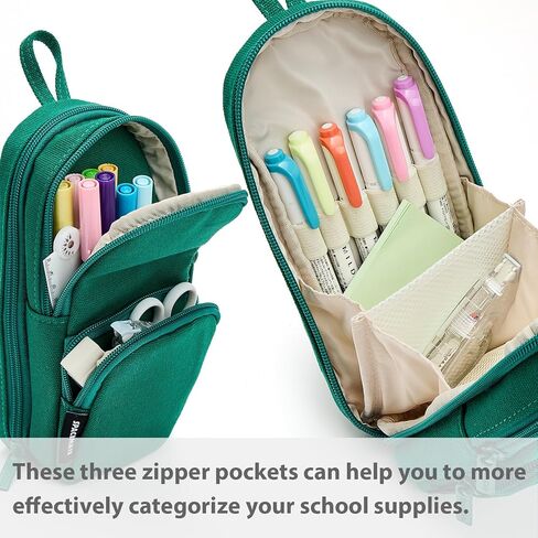 Cute Pencil Case Pouch Bag School Supplies for Girls and Boys, Heavy Duty Canvas Aesthetic Pen Case, Large Big Capacity Zipper Stationery Bag, Green, 1400ml in Saudi Arabia