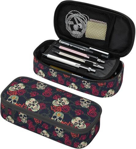 مقلمة أنيقة من Rose Skull منظم سعة كبيرة حقيبة أقلام رصاص قرطاسية مع سحاب للوازم المدرسية حقيبة أقلام رصاص للفتيات والأولاد والمكاتب in Saudi Arabia