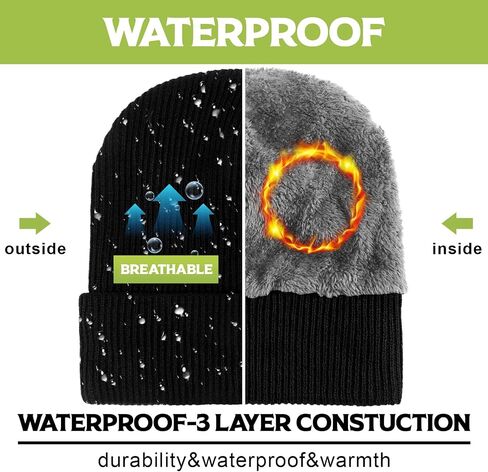 Jeyiour 3 Pcs Waterproof Beanie Fleece Thermal Winter Hat Waterproof Windproof Cuff Beanie for Women Men Ski Walking Running in Saudi Arabia
