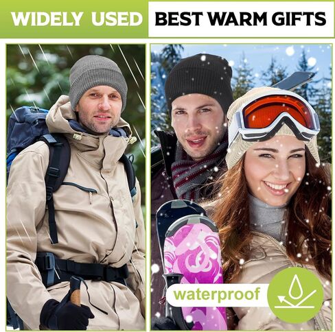Jeyiour 3 Pcs Waterproof Beanie Fleece Thermal Winter Hat Waterproof Windproof Cuff Beanie for Women Men Ski Walking Running in Saudi Arabia