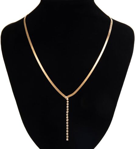 Gold Long Drop Y Necklace for Women Dainty Snake Bone Chain Link Choker Necklace Silver Cubic Zircon Pendant Necklace Fashion Jewelry Gifts in Kuwait
