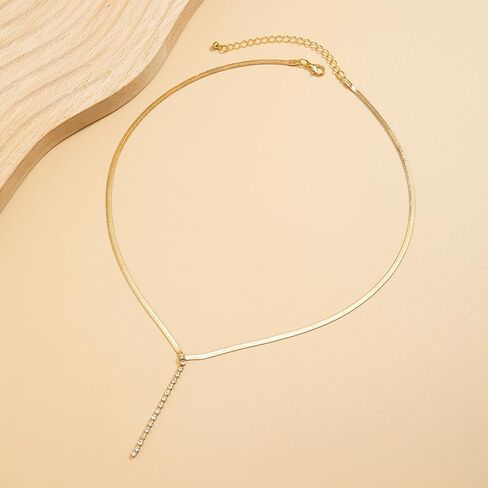 Gold Long Drop Y Necklace for Women Dainty Snake Bone Chain Link Choker Necklace Silver Cubic Zircon Pendant Necklace Fashion Jewelry Gifts in Kuwait