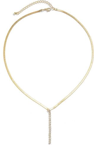 Gold Long Drop Y Necklace for Women Dainty Snake Bone Chain Link Choker Necklace Silver Cubic Zircon Pendant Necklace Fashion Jewelry Gifts in Kuwait