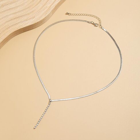 Gold Long Drop Y Necklace for Women Dainty Snake Bone Chain Link Choker Necklace Silver Cubic Zircon Pendant Necklace Fashion Jewelry Gifts in Kuwait