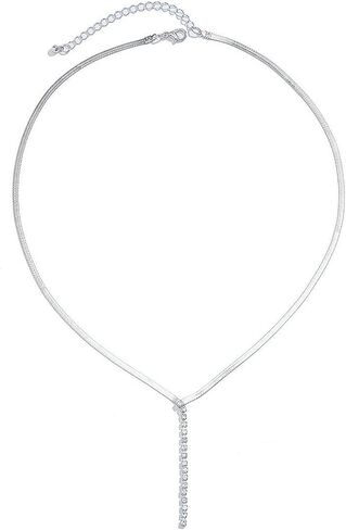 Gold Long Drop Y Necklace for Women Dainty Snake Bone Chain Link Choker Necklace Silver Cubic Zircon Pendant Necklace Fashion Jewelry Gifts in Kuwait