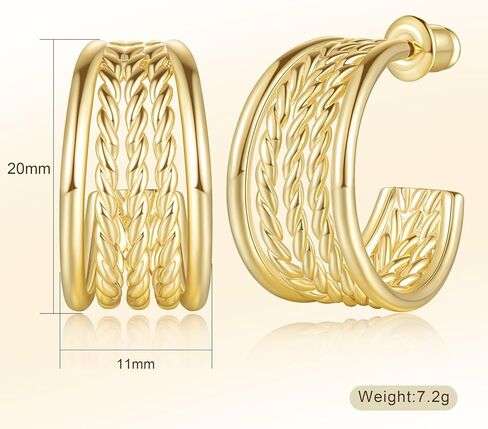 Cossa Gold Hoop Earrings 14K Gold Earrings Hoops Chunky Hoop Earrings C-shaped 14K Gold Earrings Thick Gold Hoop Earrings 20mm in Saudi Arabia