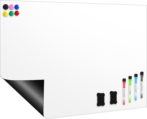 Pasimy Magnetic Dry Erase Board Whiteboard Sheet 48 x 60 Whiteboard Paper for Wall Easy to Write Clean Self Adhesive Whiteboard Sticker for Fridge with 4 Markers 2 Eraser 6 Pin Magnets for Office in Saudi Arabia