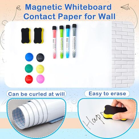 Pasimy Magnetic Dry Erase Board Whiteboard Sheet 48 x 60 Whiteboard Paper for Wall Easy to Write Clean Self Adhesive Whiteboard Sticker for Fridge with 4 Markers 2 Eraser 6 Pin Magnets for Office in Saudi Arabia