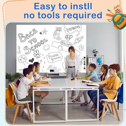 Pasimy Magnetic Dry Erase Board Whiteboard Sheet 48 x 60 Whiteboard Paper for Wall Easy to Write Clean Self Adhesive Whiteboard Sticker for Fridge with 4 Markers 2 Eraser 6 Pin Magnets for Office in Saudi Arabia