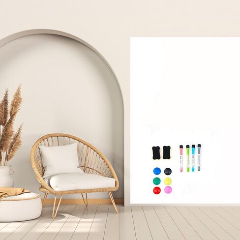 Pasimy Magnetic Dry Erase Board Whiteboard Sheet 48 x 60 Whiteboard Paper for Wall Easy to Write Clean Self Adhesive Whiteboard Sticker for Fridge with 4 Markers 2 Eraser 6 Pin Magnets for Office in Saudi Arabia