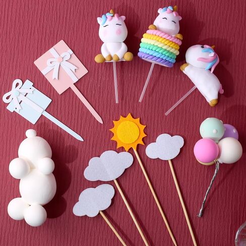 الكرتون عيد ميلاد سعيد كعكة القبعات العالية للفتيات الأولاد زينة عيد ميلاد لطيف واحد قرن الحصان سحابة بالون كعكة توبر الطفل دش كعكة القبعات العالية حزب كعكة ديكور كعكة تزيين مجموعة لوازم، 13pcs in Kuwait