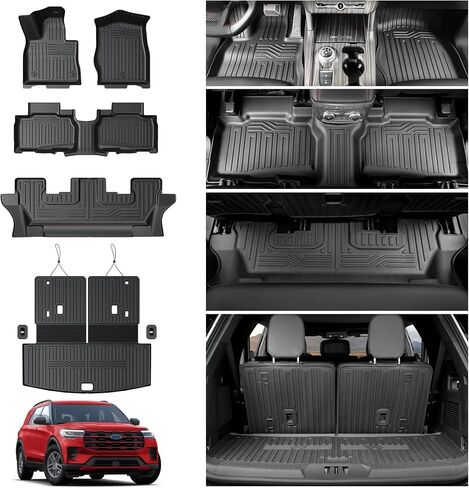 Floor Mats for 2020-2025 Ford Explorer Accessories, Cargo Mat with Backrest Mat All Weather TPE Waterproof for Ford Explorer 7 Passenger Captain Seat ST Accessories 2025 2024 2023 in Saudi Arabia
