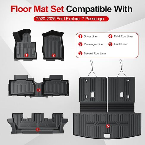 Floor Mats for 2020-2025 Ford Explorer Accessories, Cargo Mat with Backrest Mat All Weather TPE Waterproof for Ford Explorer 7 Passenger Captain Seat ST Accessories 2025 2024 2023 in Saudi Arabia