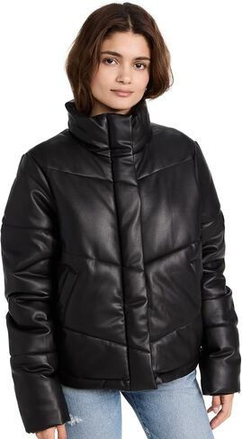 Splendid Women's Vegan Leather Long Sleeve Puffer Jacket in Saudi Arabia