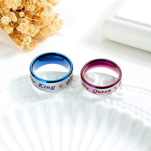 2pcs Men Women Stainless Steel Anniversary Wedding Enagagement Ring King and Queen Promise Ring for Couple Valentine's Jewelry Gift in Saudi Arabia