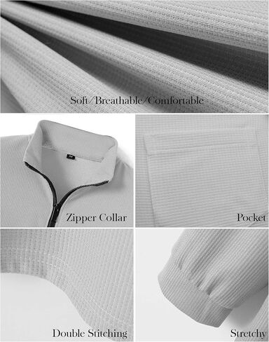 Men's Quarter Zip Polo Shirts Long Sleeve Pullover Polo Shirts Lightweight Mock Neck Casual Slim Fit Golf Polo Shirt in Saudi Arabia