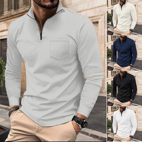Men's Quarter Zip Polo Shirts Long Sleeve Pullover Polo Shirts Lightweight Mock Neck Casual Slim Fit Golf Polo Shirt in Saudi Arabia