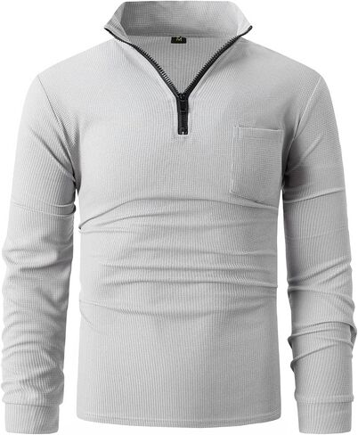 Men's Quarter Zip Polo Shirts Long Sleeve Pullover Polo Shirts Lightweight Mock Neck Casual Slim Fit Golf Polo Shirt in Saudi Arabia