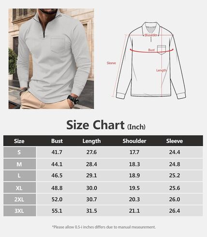 Men's Quarter Zip Polo Shirts Long Sleeve Pullover Polo Shirts Lightweight Mock Neck Casual Slim Fit Golf Polo Shirt in Saudi Arabia