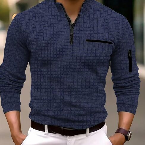 Men's Quarter Zip Polo Shirts Long Sleeve Pullover Polo Shirts Lightweight Mock Neck Casual Slim Fit Golf Polo Shirt in Saudi Arabia