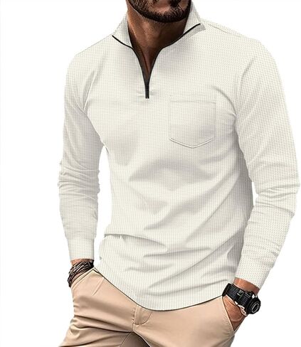 Men's Quarter Zip Polo Shirts Long Sleeve Pullover Polo Shirts Lightweight Mock Neck Casual Slim Fit Golf Polo Shirt in Saudi Arabia