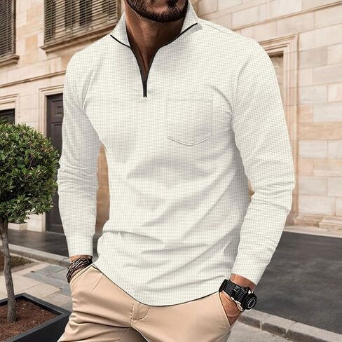 Men's Quarter Zip Polo Shirts Long Sleeve Pullover Polo Shirts Lightweight Mock Neck Casual Slim Fit Golf Polo Shirt in Saudi Arabia