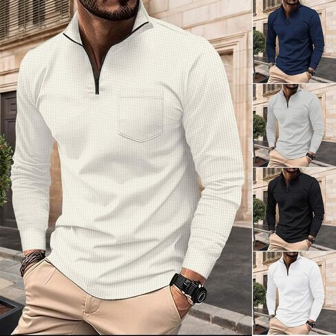Men's Quarter Zip Polo Shirts Long Sleeve Pullover Polo Shirts Lightweight Mock Neck Casual Slim Fit Golf Polo Shirt in Saudi Arabia