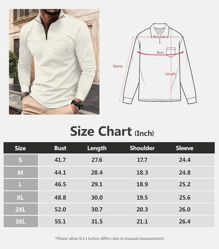 Men's Quarter Zip Polo Shirts Long Sleeve Pullover Polo Shirts Lightweight Mock Neck Casual Slim Fit Golf Polo Shirt in Saudi Arabia