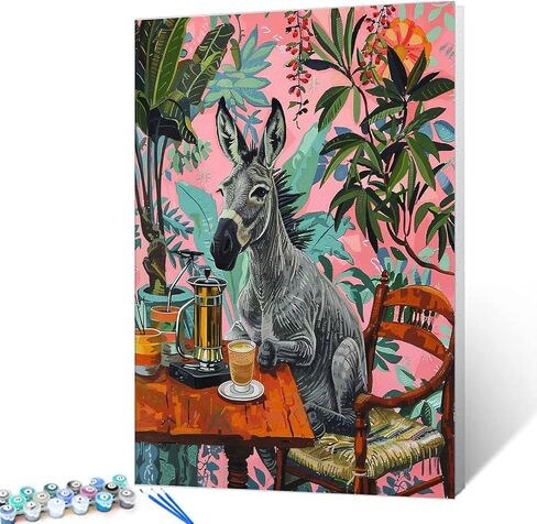Cat Sit Next to Table Paint by Numbers Kits for Adult,Leisurely Cat Paint by Numbers Jungle Leaf Painting on Canvas Pigment in Gift Box for Home Wall Decor Without Framed 16''W x 20''H in Saudi Arabia