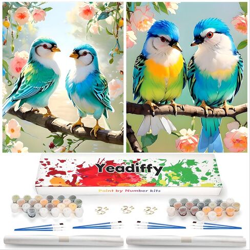 Yeadiffy 2 حزمة الطلاء حسب الرقم للبالغين، مجموعات الطلاء الأكريليك بالأرقام، بدون إطار لوحة زيتية أكريليك DIY، مجموعة فنية للرسم الزيتي DIY لديكور المنزل للمبتدئين 16 × 20 بوصة (زهرة ألوان مائية) in Saudi Arabia