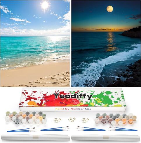 Yeadiffy 2 حزمة الطلاء حسب الرقم للبالغين، مجموعات الطلاء الأكريليك بالأرقام، بدون إطار لوحة زيتية أكريليك DIY، مجموعة فنية للرسم الزيتي DIY لديكور المنزل للمبتدئين 16 × 20 بوصة (زهرة ألوان مائية) in Saudi Arabia