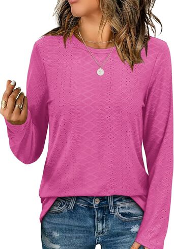 Aokosor Womens Long Sleeve T Shirts Fall Fashion Tops Comfy Basic Tees Plain Tshirts 2024 in Saudi Arabia