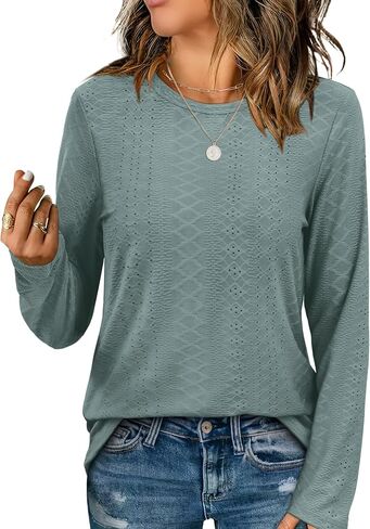 Aokosor Womens Long Sleeve T Shirts Fall Fashion Tops Comfy Basic Tees Plain Tshirts 2024 in Saudi Arabia