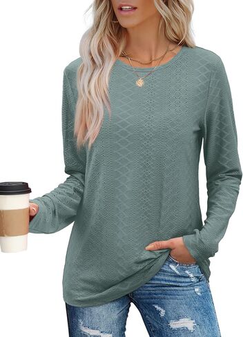 Aokosor Womens Long Sleeve T Shirts Fall Fashion Tops Comfy Basic Tees Plain Tshirts 2024 in Saudi Arabia