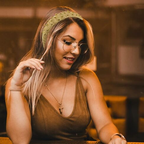 1 5 6 Headbands for Women | Fashion Boho Headbands Top Knotted With Rhinestones Elastic Workout Hairbands | Outdoor and Party Headbands for Women Non Slip. (linen color with rhinestones) in Saudi Arabia