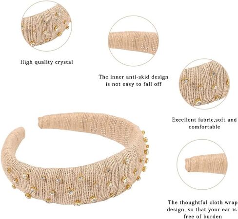 1 5 6 Headbands for Women | Fashion Boho Headbands Top Knotted With Rhinestones Elastic Workout Hairbands | Outdoor and Party Headbands for Women Non Slip. (linen color with rhinestones) in Saudi Arabia