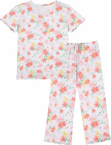 Ekouaer Women's Pajamas Set Short Sleeve Sleepwear 2 Piece Round Neck Top Capri Pants Lounge Wear with Pockets in Saudi Arabia