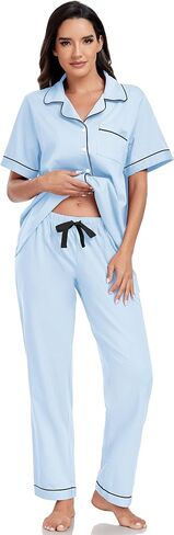 EA'S SECRET Womens 100% Cotton Pajama Sets Short Sleeve Shirt and Pajama Pants Soft Sleepwear Button Down Pjs for Women in Saudi Arabia