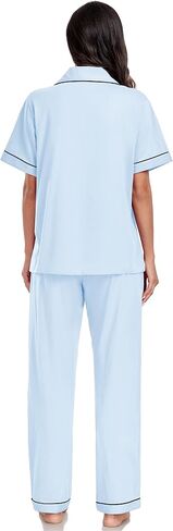 EA'S SECRET Womens 100% Cotton Pajama Sets Short Sleeve Shirt and Pajama Pants Soft Sleepwear Button Down Pjs for Women in Saudi Arabia