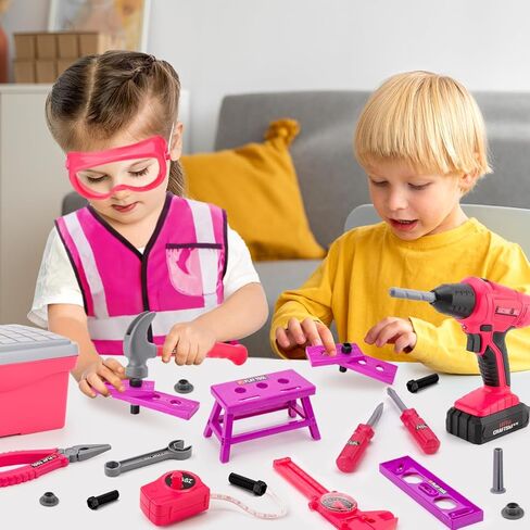 Meland Kids Tool Set - 50PCS Toddler Tool Set with Electronic Toy Drill for Pretend Play, Construction Toy Tools for Kids Age 3-6 Year Old，Gift Idea for Boys Girls Christmas Birthday(Blue) in Saudi Arabia
