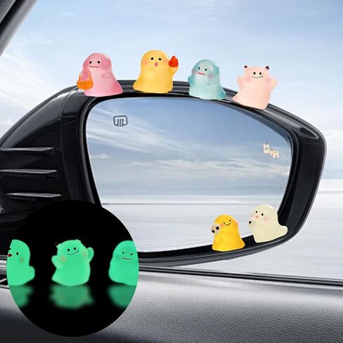 6 PCS Halloween Car Ghost Ornaments, Colourful Luminous Miniatures Resin Statue Adornments for House Landscape, Cars Accessories for Auto Decoration Dashboard Rearview Mirror Screen Display in Kuwait
